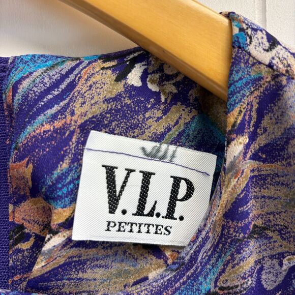 Vintage VLP Petites Women Secretary Librarian Dress Size 10P Abstract Pleated - Picture 3 of 9